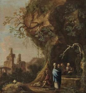 FERDINAND FABRITIUS Carl,Felsenlandschaft mit Ruine und Figuren am Brunnen,Neumeister 2019-03-20