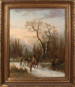 FEREY Edouard,Winter landscape with forest workers and horse car,Twents Veilinghuis 2017-04-14