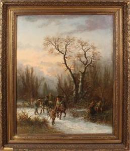 FEREY Edouard 1800-1800,Wintergezicht met boswerkers en paardenkar,Twents Veilinghuis NL 2017-07-14