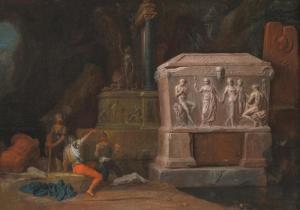 FERGUSON Henry 1655-1730,Sarkophag und antike Ruinen in einer Grotte,Schuler CH 2020-12-09