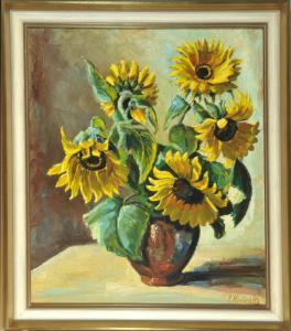 FERNANDE Kostinsky 1902-1978,Sonnenblumen in Vase,Allgauer DE 2013-01-12