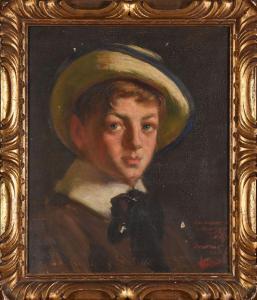 FERRANDO Augustin 1880-1957,Portrait de garçon au chapeau de paille,Conan-Auclair FR 2022-12-17