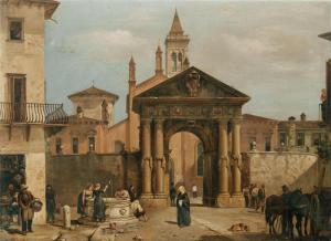 FERRARI Carlo,Largo San Nazaro with the Church of Santi Nazaro e,1847,Palais Dorotheum 2022-11-09