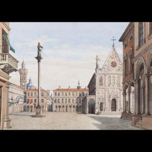 FERRARIO Carlo 1833-1907,Scenografia: Piazza di città con chiese, palazzi ,Il Ponte Casa D'aste Srl 2019-09-17