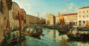 FERRAZZI Luigi,Venice, the Grand Canal with the Rialto Market in ,Palais Dorotheum 2022-05-10