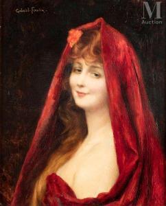FERRIER Gabriel 1847-1914,Portrait de femme au voile rouge,Millon & Associés FR 2024-01-25
