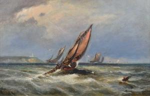 FERRIS Charles W. 1800-1900,Coastal scene with various sailing vessels,1922,Peter Wilson 2022-07-21