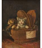 FERRIS Horace 1800-1800,Kittens in a basket with tag reading,1883,Ripley Auctions US 2009-04-26