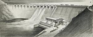 FERRISS Hugh 1889-1962,Architectural Illustration of an American Dam for ,1942,Bonhams GB 2019-11-19