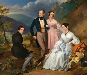 FERTBAUER Leopold 1802-1875,A Family Portrait in front of the Weilburg in Bad,1839,Palais Dorotheum 2022-05-10