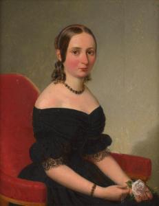 FERTBAUER Leopold,Junge Dame im schwarzen Kleid mit weißer Rose in r,Galerie Bassenge 2022-06-02