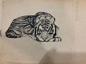 FESNEAU Auguste Henri 1873,Lot de quatre études de félins: Tigre allongé (rec,Rossini FR 2020-02-14