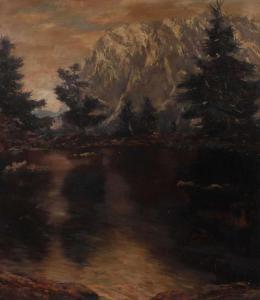 FESSLER Albert 1908-1978,See im Gebirge Abendfrieden über imposanter Hochge,Mehlis DE 2018-02-22