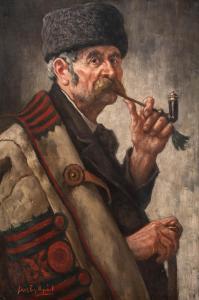 FESZTY Arpad 1856-1914,A pipe-smoking shepherd,Nagyhazi galeria HU 2023-12-12