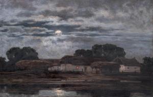 FESZTY Arpad 1856-1914,Detail of a farm in the light of a full moon,Nagyhazi galeria HU 2023-12-12
