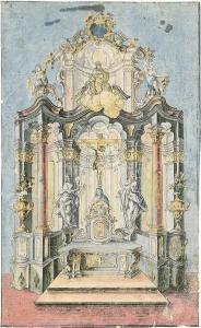 FEUCHTMAYER Joseph Anton 1696-1770,Entwurf für einen Hochaltar mit Christus am Kre,Galerie Bassenge 2015-05-29
