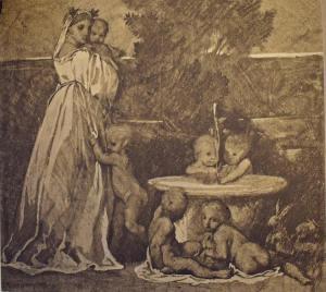 FEUERBACH Anselm 1829-1880,Knaben am Brunnen / Children at the fountain,1859,GoldArt RO 2017-09-21