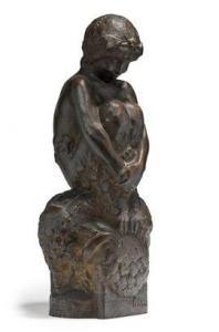 FEVOLA Félix 1882-1953,figurant un faune assis sur deux têtes de boucs af,Neret-Minet FR 2021-06-18