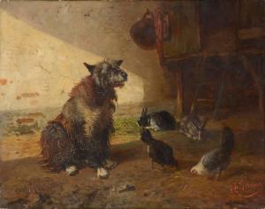 FEVRIER Charles Antoine Joseph 1830-1908,Chien, lapins et poules,VanDerKindere BE 2014-02-11