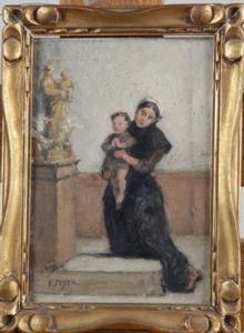 FEYEN Jacques Eugene 1815-1908,Mère et enfant à l\’autel de la vierge,Osenat FR 2022-01-30