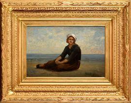FEYEN PERRIN Francois N. Auguste 1826-1888,Jeune cancalaise assise sur la plage,Osenat FR 2021-11-14