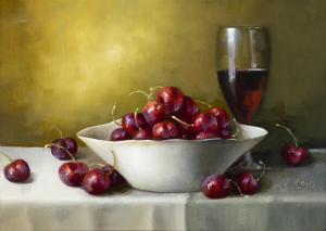 FFRENCH LE ROY David 1971,Still Life with Cherries and Red Wine,Adams IE 2023-09-27
