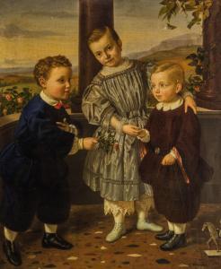 FIAMMINGHI GIACOMO 1815-1895,Ritratto di bambini in un loggiato affaccia,1861,Wannenes Art Auctions 2020-12-21