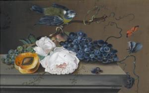 FICHTNER EDUARD,Still life with grapes and bird,Galerie Koller CH 2011-03-28