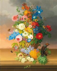 FIDLER Anton,A large bouquet of flowers in a basket with pineap,1832,Palais Dorotheum 2018-10-24