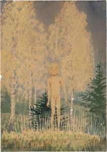 FIDUS Hugo Hoppener,Knabe vor einem Birkenwäldchen (Sohn Holger),Galerie Bassenge 2023-12-01