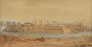 FIEDLER Bernard,Blick auf die Tempelanlagen der Philae-Insel bei A,1866,Von Zengen 2022-09-02