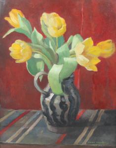 fieldhouse Florence 1898-1974,Still life of yellow tulips in a black and grey st,Morphets 2021-05-08