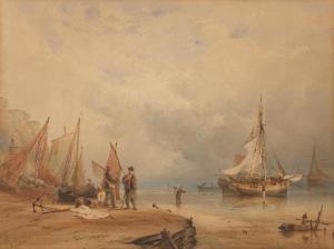 FIELDING Anthony Van dyke Copley,Beach scene with boats moored at low tide,1825,Bonhams 2024-04-04