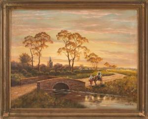 FIELDS George 1800-1900,Travelers on a country bridge,Eldred's US 2015-07-09