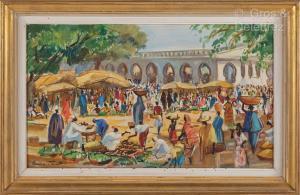 FIEVET Maurice 1915-1997,Le marché de Ndjamena,Gros-Delettrez FR 2023-04-06