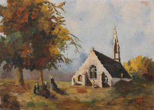 FILLY A 1900-1900,Bretonne près d'une chapelle,1949,Ruellan FR 2014-02-22