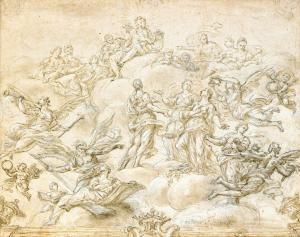 FILOCAMO Antonio 1669-1743,Apollon och de nio muserna omgivna med mytolog,Stockholms Auktionsverket 2005-12-02