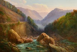 FINCHETT Thomas,An extensive mountain landscape with a rocky river,John Nicholson 2022-06-01