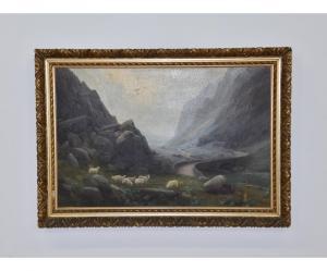 FINCHETT Thomas 1858-1931,landscape of sheep in mountains,Wiederseim US 2021-04-29