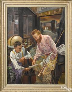 FINCK Furman Joseph 1900-1997,interior of two gentlemen with a cello and horn,Pook & Pook 2017-10-07