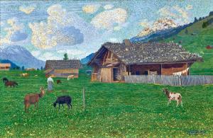 FINK Waldemar,Bäuerin mit Ziegen, Schafen und Kühen bei Adelbode,1910,Dobiaschofsky 2023-11-08