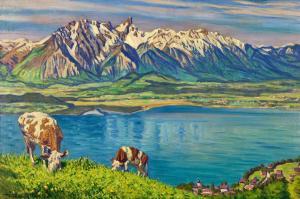 FINK Waldemar 1893-1948,Frühling am Thunersee mit Stockhorn,Dobiaschofsky CH 2023-11-08