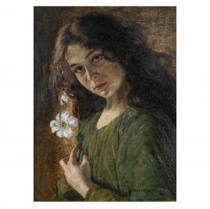 FIRLE Walter 1859-1929,Young girl with flowers,1900,Quittenbaum DE 2023-12-06
