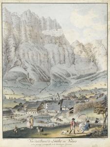 FISCHER Abraham Samuel 1744-1809,Vue des Bains de Loéche en Valais,Dobiaschofsky CH 2010-05-05