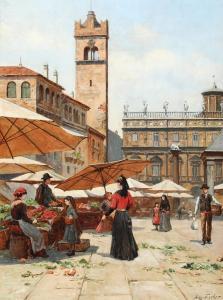 FISCHER August 1854-1921,View from Verona with Piazza delle Erbe,1914,Bruun Rasmussen DK 2023-09-11