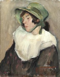 FISCHER Carl 1887-1962,Portrait of a young woman with a green bonnet,Bruun Rasmussen DK 2024-04-01