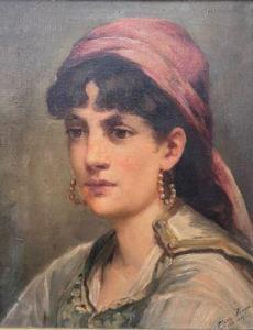 FISCHER Clara 1856,Portrait de jeune femme au foulard rouge,1887,Marambat-Camper FR 2021-03-04