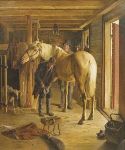 FISCHER Gustav Ericson 1846-1893,Le maréchal ferrant dans l'écurie,1883,Europ Auction FR 2013-01-16