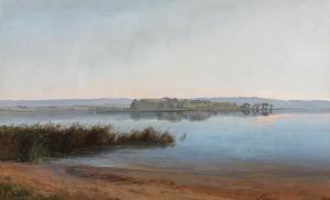 FISCHER Hans Christian 1849-1886,En rolig Sommermorgen ved Bredden af Mossø, s,1877,Bruun Rasmussen 2024-01-29