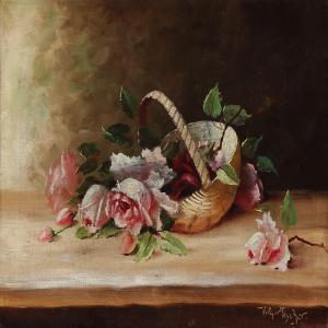 FISCHER Holger 1889,Still life with roses in a basket,Bruun Rasmussen DK 2014-06-02